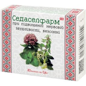 Седаселфарм капсули 0,4гр. №30 При підвищеній нервовій збудливості, безсонні.