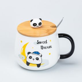 Чашка керамическая Панда 450 мл с бамбуковой крышкой "Sweet Dream"