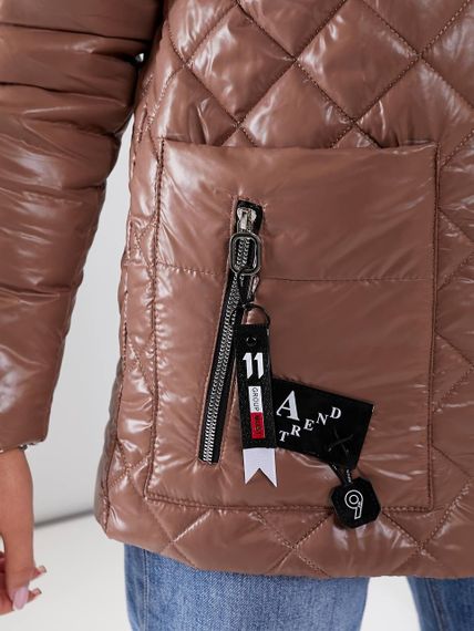 Жіноча стьобана куртка з блиском, арт.504, кава | Зображення 7
