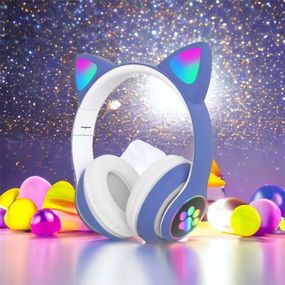 Детские беспроводные наушники с ушками CAT STN-28 синие / Беспроводные JB-168 наушники светящиеся
