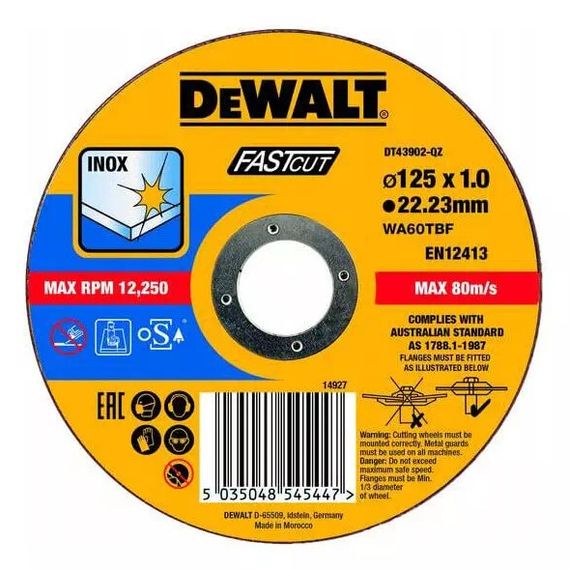 Круг відрізний DeWALT INOX FASTCUT 125х1х22.23 мм (DT43902)