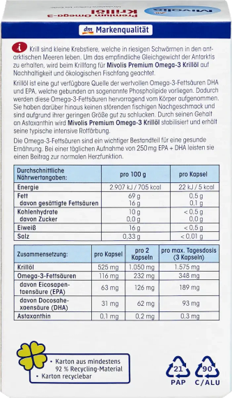 Преміальна олія антарктичного криля Mivolis Premium Omega-3 Krillöl для серця, судин та мозку, 60 капсул, Німеччина | Зображення 2