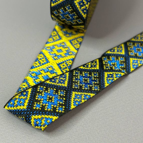 2,5 см тасьма національна з українським орнаментом - синьо-жовтий ромб | Зображення 2