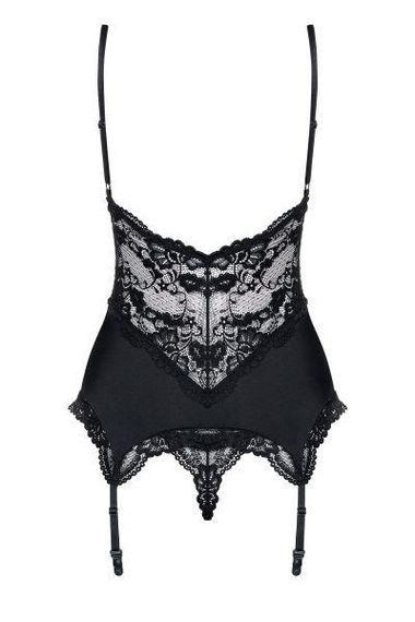 Корсет Obsessive 810-COR-1 з мереживом та пажами для панчох, чорний, S/M Sex Aura | Зображення 2