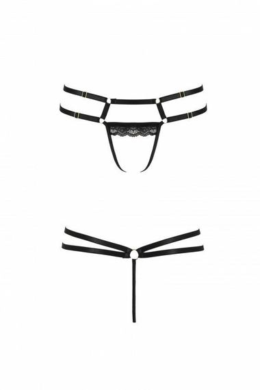 Трусики-стринги из стреп с кружевом Passion Exclusive LORRY THONG, Черный, 2XL, 3XL, 2XL/3XL, Большие размеры | Зображення 1
