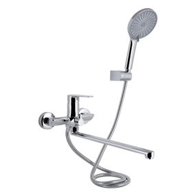 Смеситель для ванны Qtap Leo New с длинным поворотным изливом (c душевым гарнитуром) QTLEO2601CRM45562 Chrome