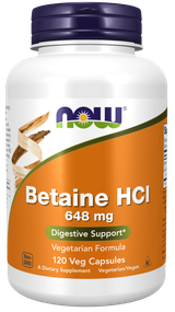 Бетаин гидрохлорид, Betaine HCL, Now Foods, 648 мг, 120 вегетарианских капсул
