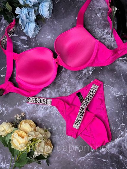 Жіночий комплект спідньої білизни Victoria`s Secret зі стразами, Комплект Вікторія Сікрет зі стразами Преміум якості, Рожевий, 80B | Зображення 3