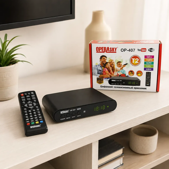Цифровий TV тюнер Operasky OP-407 Full HD 1080p ефірний DVB-T2 ресивер Full HD з Wi-Fi та USB приставка з LED-дисплеєм | Зображення 3