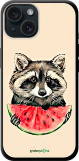 Чохол на iPhone 15 Єнотик з кавуном "4605b-3075-2448"