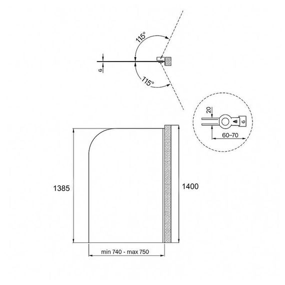 Штора на ванну Qtap Standard BLM407513APR скло Pear 6 мм, 75х140 см, права | Зображення 1