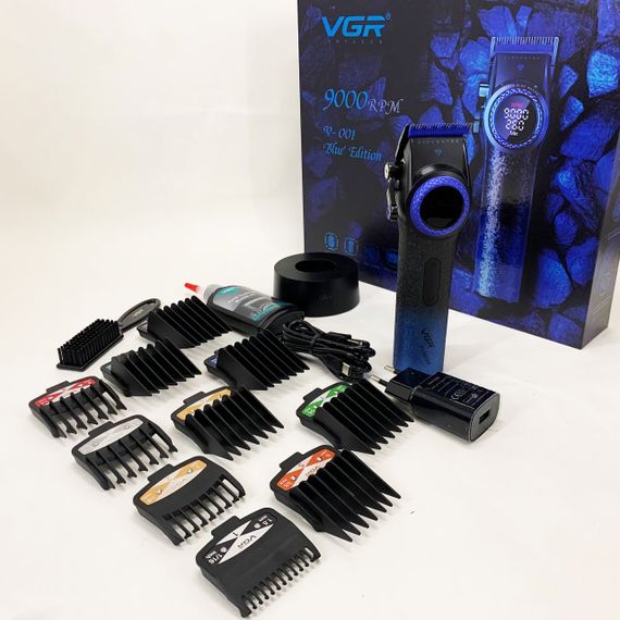 Професійна машинка для стрижки волосся VGR V-001 BLUE з дисплеєм 9000 об/хв та 10 насадками 1,5-24 мм | Зображення 4