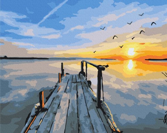 Картина за номерами " Захід сонця  біля причалу" 40х50 BS23810