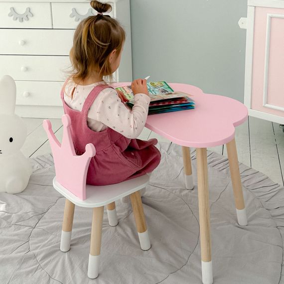 Стіл хмарка і стільчик рожевий  корона з білим сидінням. Столик для занять, ігор, їжі | Зображення 3