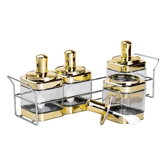 Набір банок для сипучих продуктів 4 штуки 350 мл скляні на металевій підставці HP-1336 | Зображення 4