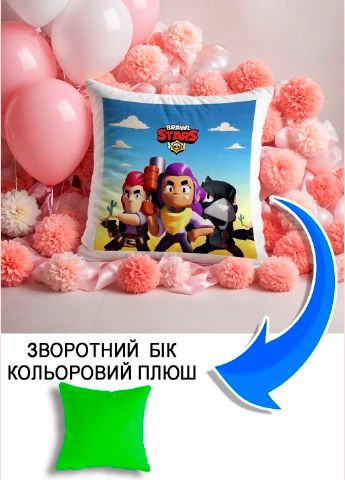 Подушка плюшева Мерч Крафт Дизайн з принтом brawl stars 2 салатовий плюш квадратна 33х33 см