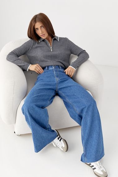 В'язане поло з довгими рукавами - сірий цвет, ONE SIZE (є розміри) | Зображення 2