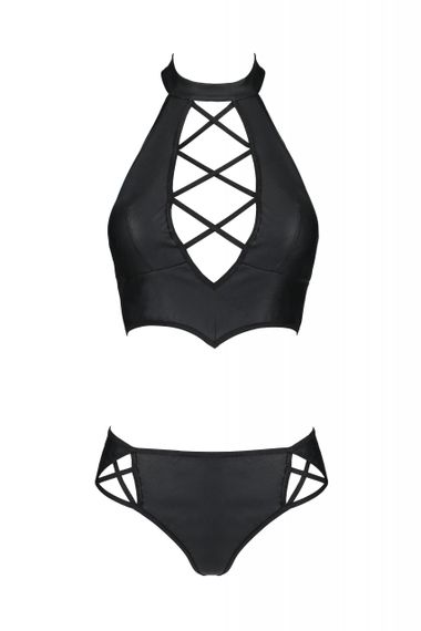 Комплект білизни із вставками зі стреп-стрічки NANCY BIKINI black S/M - Passion | Зображення 2