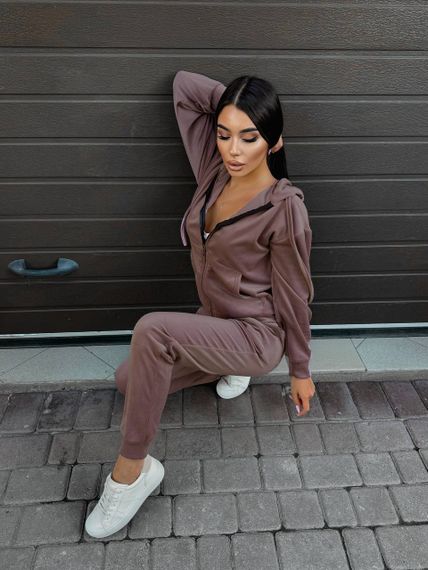 Жіночий спортивний костюм велюровий з кофтою на блискавці розмір колір моко Vi114 | Зображення 1