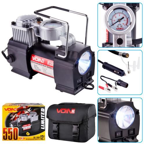 Компресор автомобільний "VOIN" VL-550 150psi/15Amp/40л/прикур./дефлятор/перехідник на клеми | Зображення 1