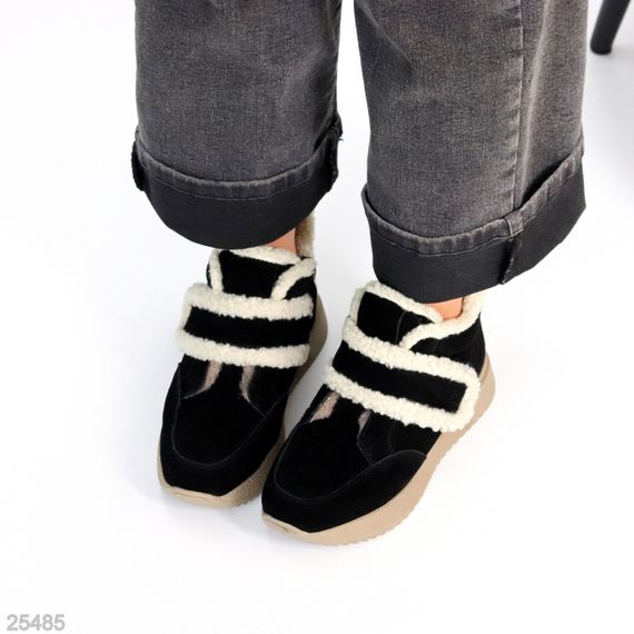 Черные замшевые зимние спортивные ботинки, молния + липучка | Зображення 4