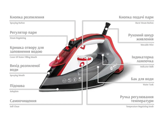 Праска парова з керамічною підошвою 2800Вт BITEK BT-1255R | Зображення 2