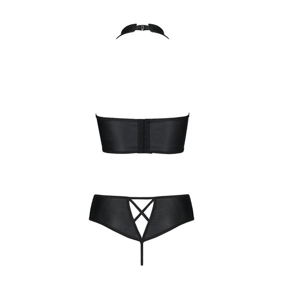 Комплект з еко-шкіри Passion NANCY BIKINI L/XL, black, бра та трусики з імітацією шнурівки | Зображення 5