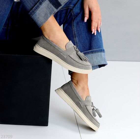 Сірі замшеві прошитие лофери натуральна замша колір на вибір | Зображення 8