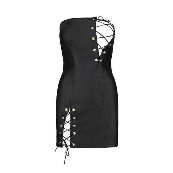 Мінісукня з екошкіри CELINE CHEMISE black — Passion: шнурівка, трусики в комплекті, L/XL | Зображення 4
