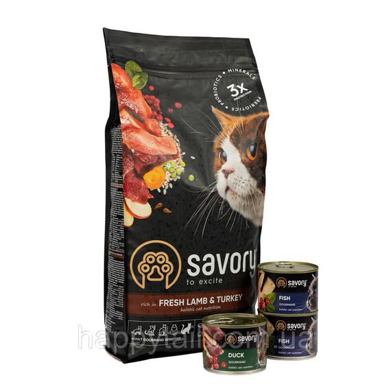 Набір Savory корм сухий для котів з чутливим травленням 2кг + консерви 3*200г | Зображення 3