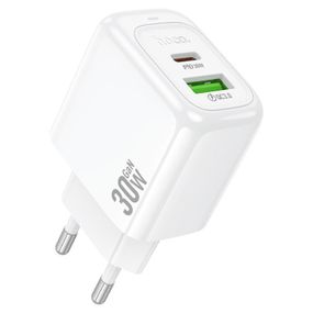 СЗУ 110-240V HOCO CS55A,1xUSB,1xUSB-C,PD30W,White,OEM
