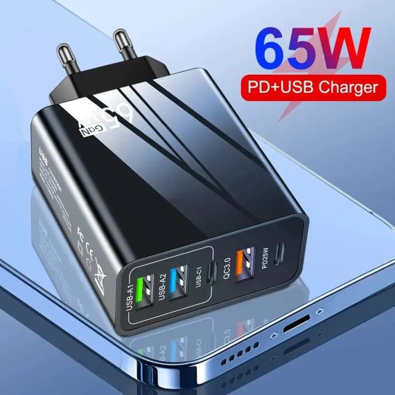 Зарядное устройство PD 65W, 3.0 USB, Type-C PD, блок зарядки для IPhone, IPad | Зображення 3