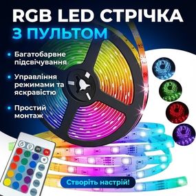 ОЧЕНКА! Світлодіодна стрічка з пультом керування та блоком живлення SMD 3528 5 м (Плохе паковання 3372)
