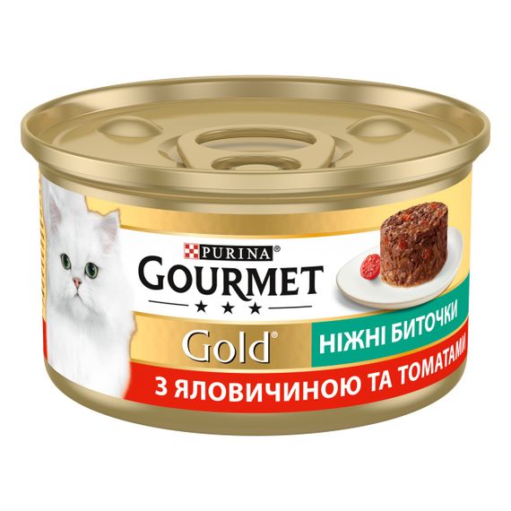 Вологий корм для котів з яловичиною та томатами Gourmet Gold, 85 гр
