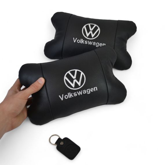 Набор подушек 2шт в авто Volkswagen из натуральной кожи, на подголовник в машину, Автомобильная подушка | Зображення 3