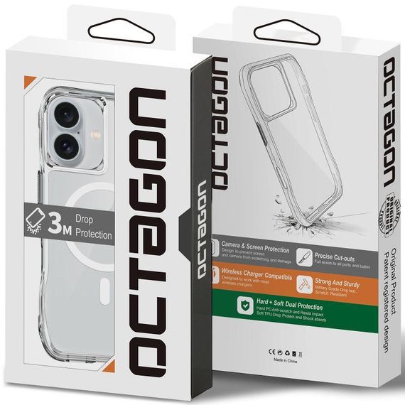 Чехол TPU Space Octagon with MagSafe для Apple iPhone 16 (6.1") Clear | Зображення 4