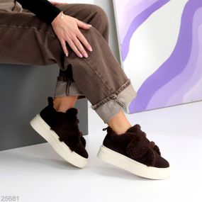 Шоколадные спортивные автоледи натуральная замша на меху на платформе 39