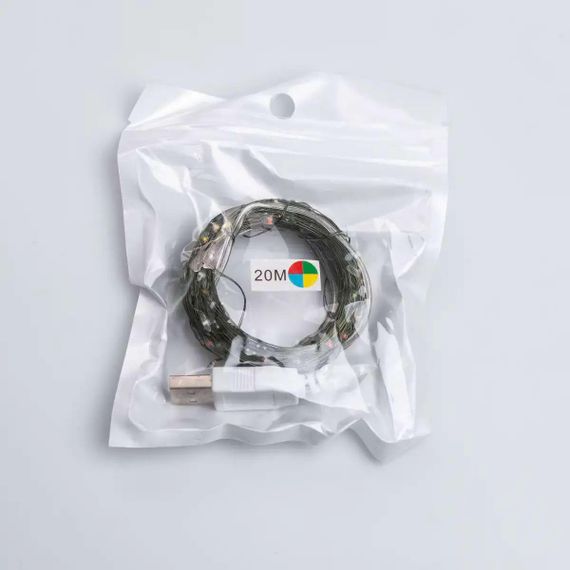 Гірлянда роса 20 метрів USB на 200 led світлодіодів крапля на зеленому дроті мультиколор USB200L20MGML | Зображення 8