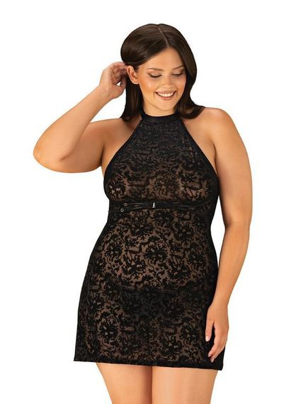 Сорочка с трусиками Obsessive Softily chemise 2XL/3XL Черный sexstyle