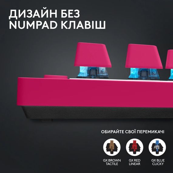 Клавіатура комп'ютерна бездротова Logitech G Pro X TKL Lightspeed Tactile Magenta L920-012159 | Зображення 2