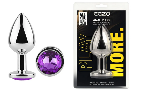 Анальна пробка із кристалом EGZO - Silver Round Plug Purple size M Sex Aura