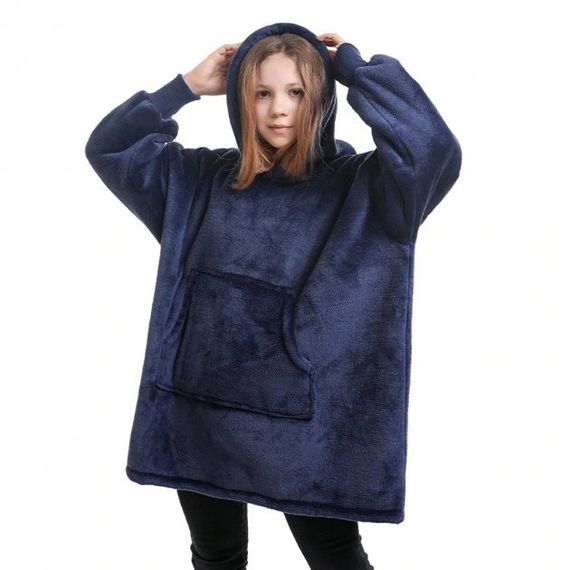 Плед Толстовка з Капюшоном і Руковами Huggle Hoodie 3-в-1 (Синій) Плед із Руковами Двосторонній Халат Домашній | Зображення 4