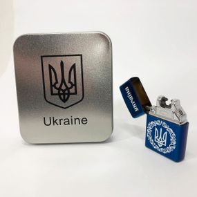 Дуговая электроимпульсная USB зажигалка Украина (металлическая коробка) HL-447. SA-999 Цвет: синий