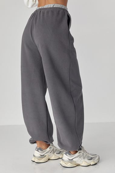 Широкі спортивні штани з начосом - темно-сірий цвет, M (є розміри) | Зображення 1