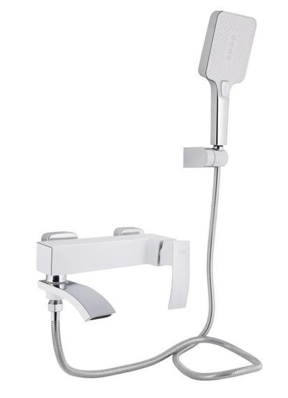 Змішувач для ванни Qtap Swan Cascada, Chrome/White (k35) з душовим гарнітуром QTSWA260CRW45569