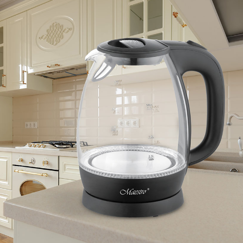 Електрочайник 1,7л 1370-1630W скло (диск) чорний MR-063-BLACK Maestro | Зображення 2