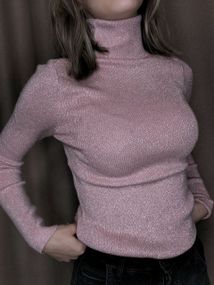 Женская водолазка-гольф в рубчик с люрексом KV999, размер 42/48, цвет пудровый