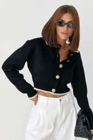 Короткий кардиган на ґудзиках із контрастною окантовкою - чорний цвет, ONE SIZE (є розміри)