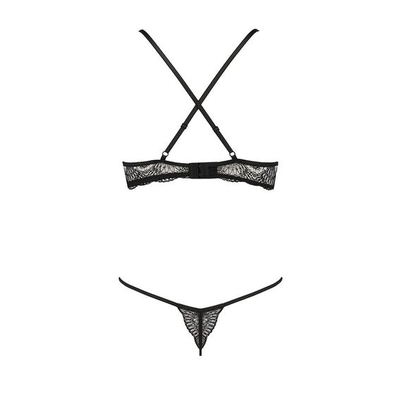 Комплект білизни Passion Exclusive QUENTRIS BIKINI S/M, black, стрінги і напіввідкритий ліф | Зображення 5