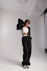 Спортивний костюм з коротким худі та прямими штанами - чорний цвет, S (є розміри)